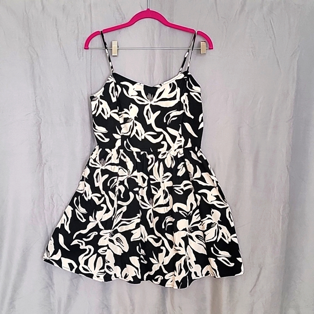 H&M Summer Mini Dress, Cotton 100%, Size M, Color Black/White
